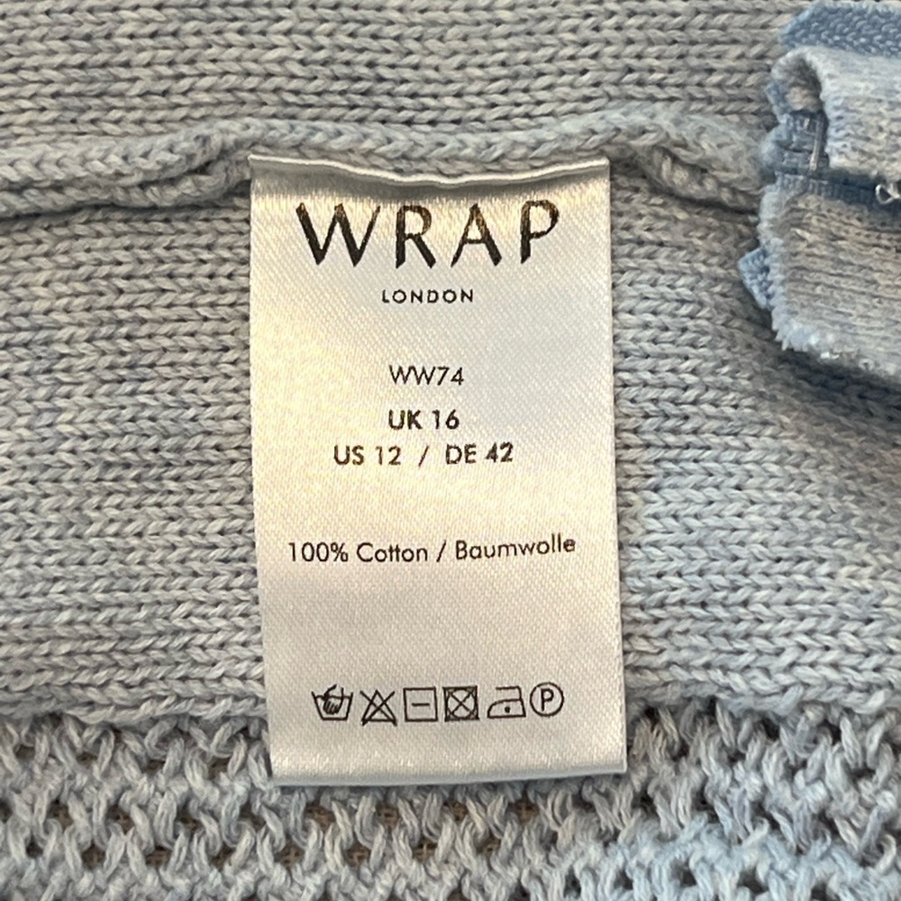 WRAP LONDON Icy Lavender Blue Crochet Crew Neck Sweater, w/ Side Zippers Size 12 - Picture 6 of 10